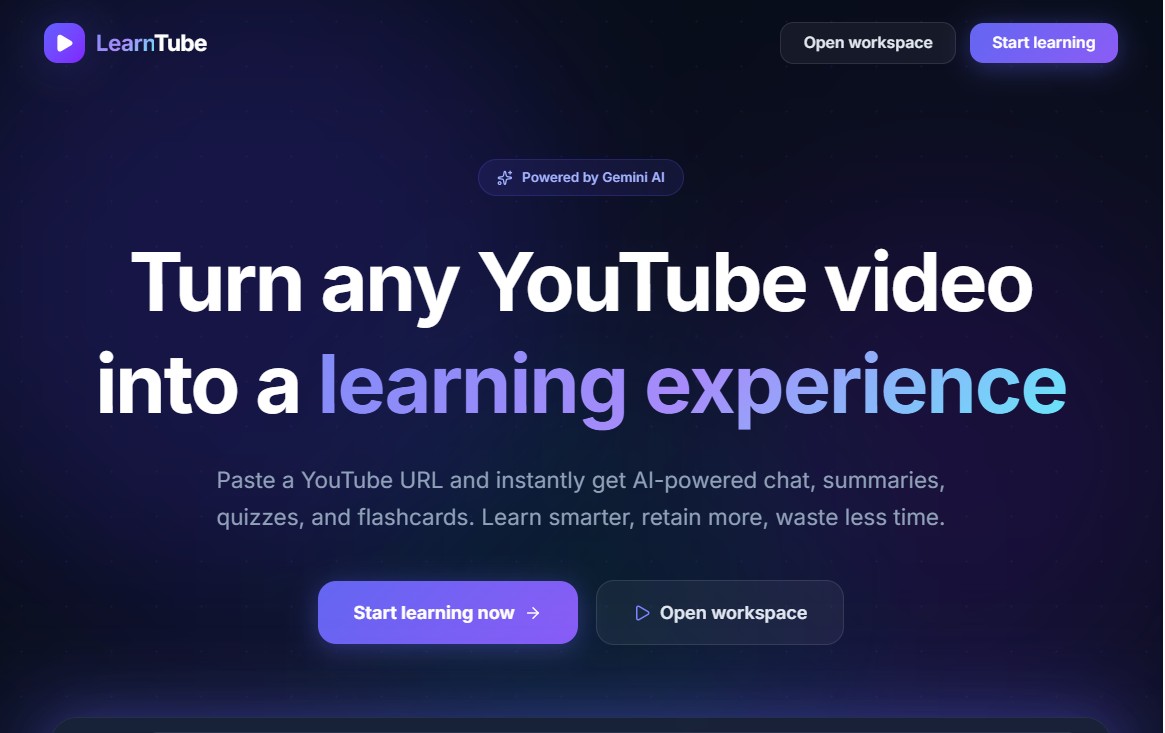 Landing surface — paste any YouTube URL to start a study session.